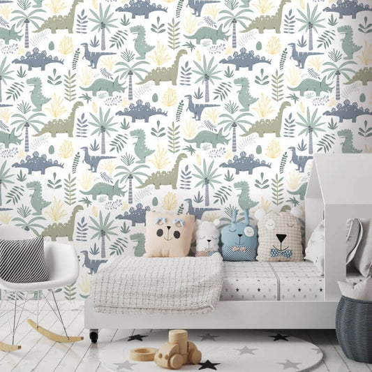 Happy Dinosaurs Wallpaper - Multi - Muriva - 577824 - Premier Wallcovering