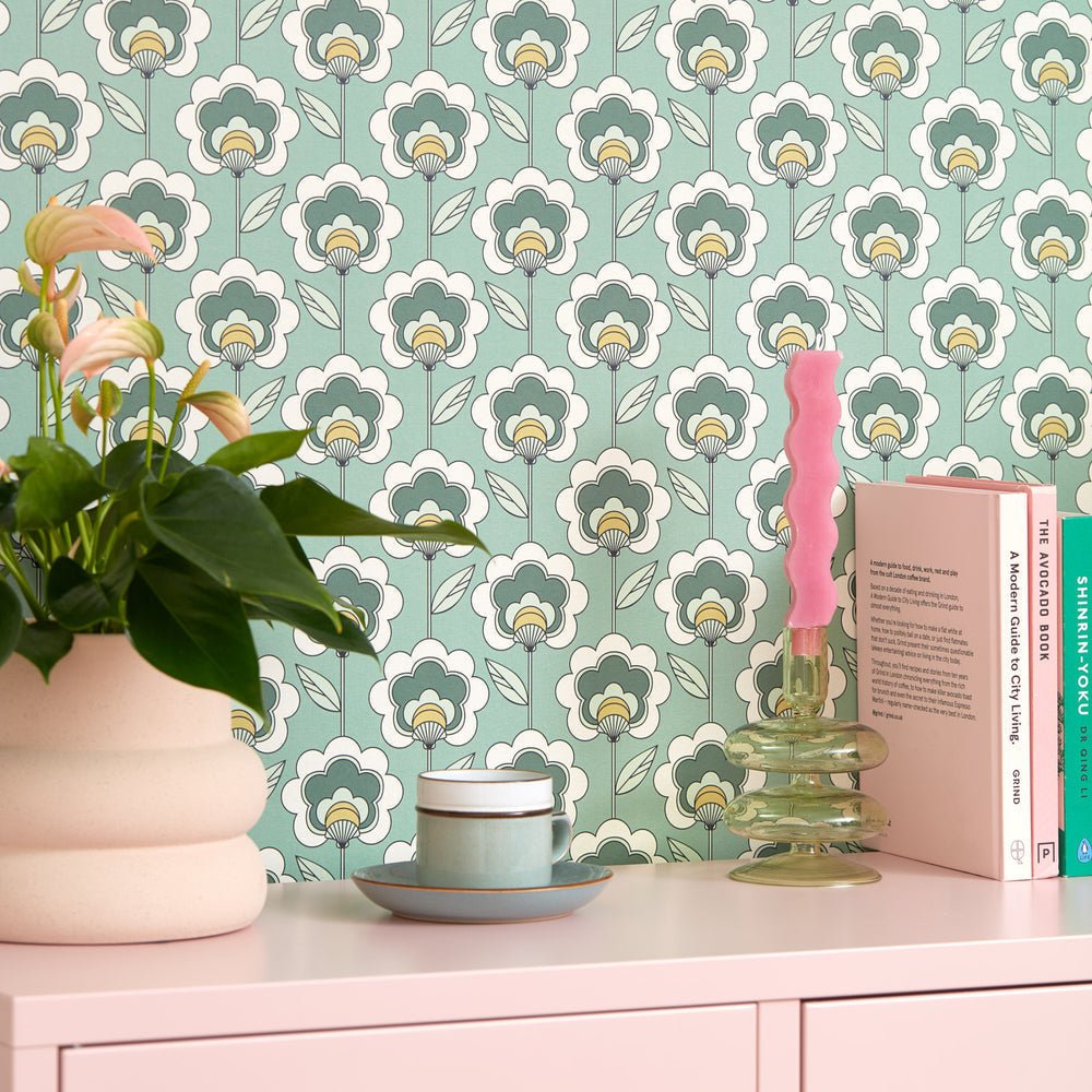 Happy Glamper Wallpaper - Sage, Elderflower & Vintage Cream - Lust Home - LH900448 - Premier Wallcovering