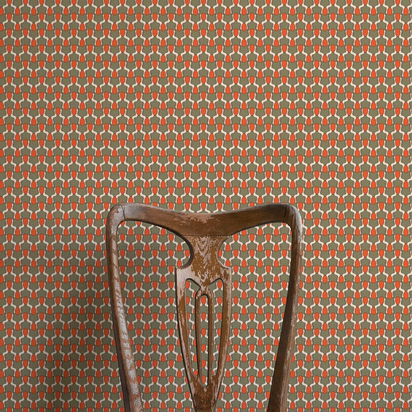 Happy People Wallpaper - Sage Green and Orange - Ottoline - W/HAPPY/101/4 - Premier Wallcovering