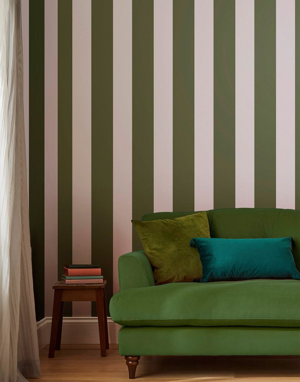 Harborough Stripe Wallpaper - Olive Green - Joules - 118548 - Premier Wallcovering