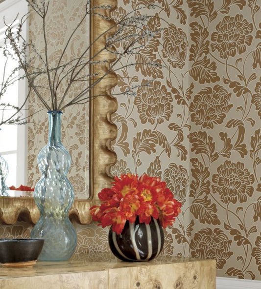 Hathaway Wallpaper - Pewter on Putty - Thibaut - T10076 - Premier Wallcovering