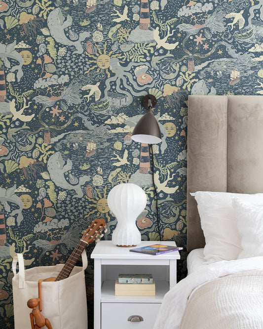 Havet Wallpaper - Dark Blue - Midbec - 29018 - Premier Wallcovering