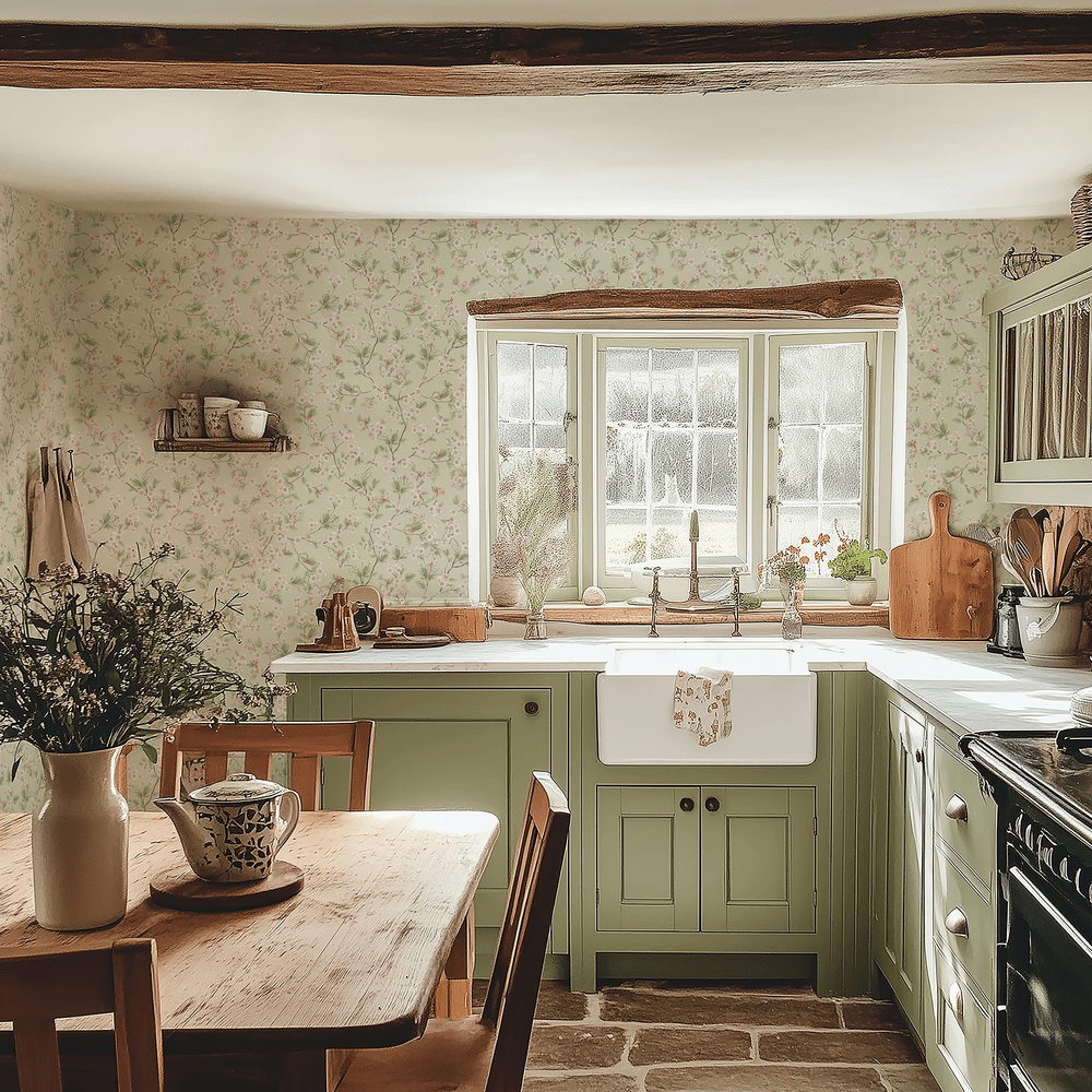 Hawthorn Blossom Wallpaper - Sage - Lucie Annabel - LAN100427 - Premier Wallcovering