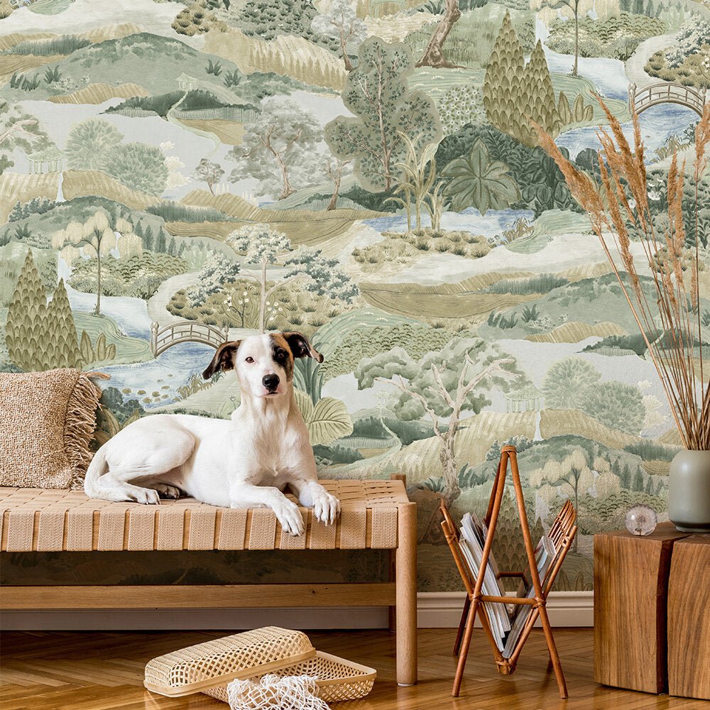 Hawthorne Hill Mural Wallpaper - Basil Leaf - Timothy Wilman - TW2528 - Premier Wallcovering