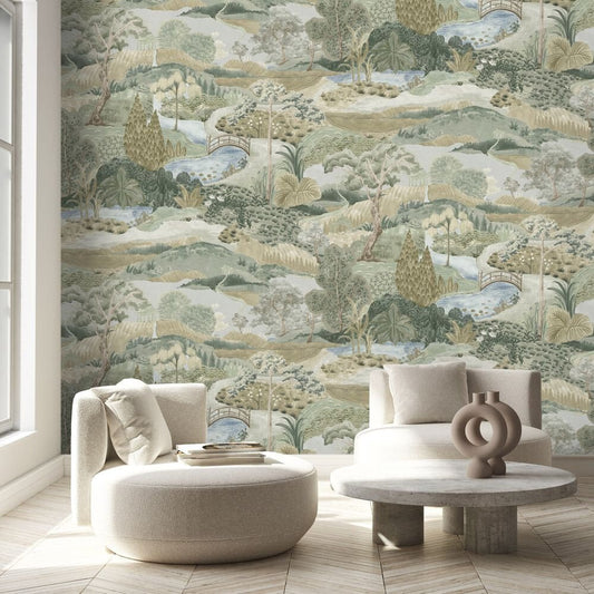 Hawthorne Hill Mural Wallpaper - Basil Leaf - Timothy Wilman - TW2528 - Premier Wallcovering