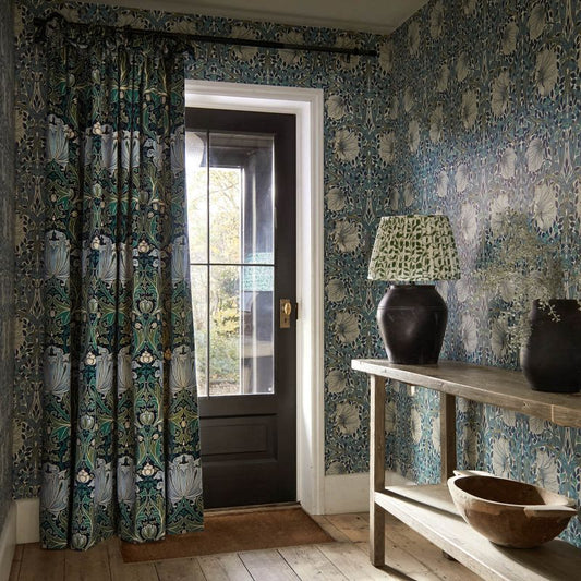 Helena Velvet Fabric - Indigo/Boughs - Morris & Co - 227237 - Premier Wallcovering