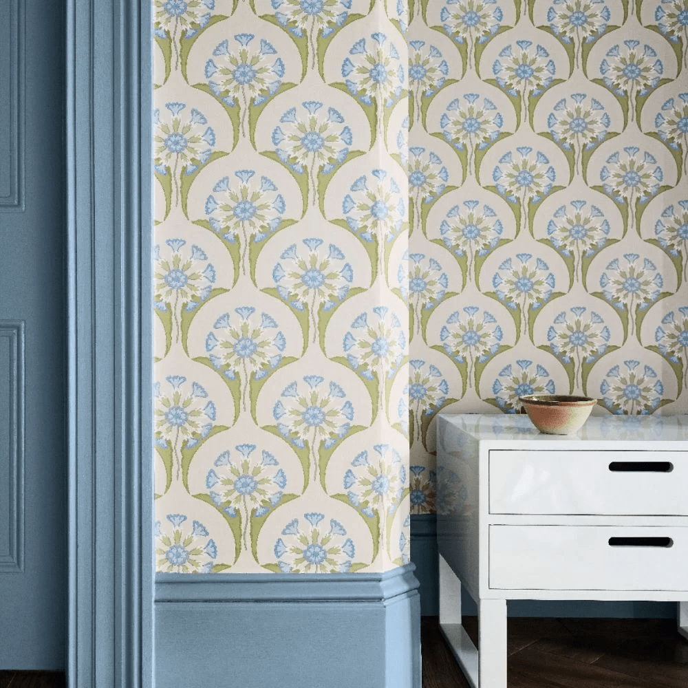 Hencroft Wallpaper - Blue Primula - Little Greene - 0245HEBLUEP - Premier Wallcovering