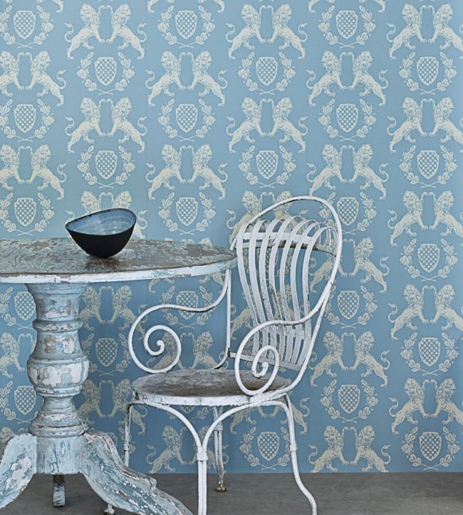 Heraldic Lion Wallpaper - Wedgewood Blue - BG1100101 - Barneby Gates - Premier Wallcovering