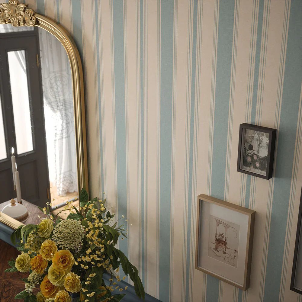 Heritage Stripe Wallpaper - Mineral and Vintage Cream - LAN100074 - Lucie Annabel - Premier Wallcovering