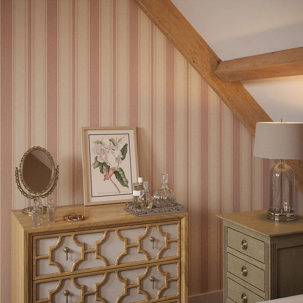 Heritage Stripe Wallpaper - Vintage Rose and Vintage Cream - LAN100072 - Lucie Annabel - Premier Wallcovering