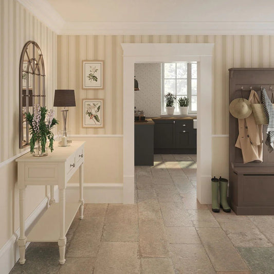 Heritage Stripe Wallpaper - Vintage Cream and Stone - LAN100071 - Lucie Annabel - Premier Wallcovering