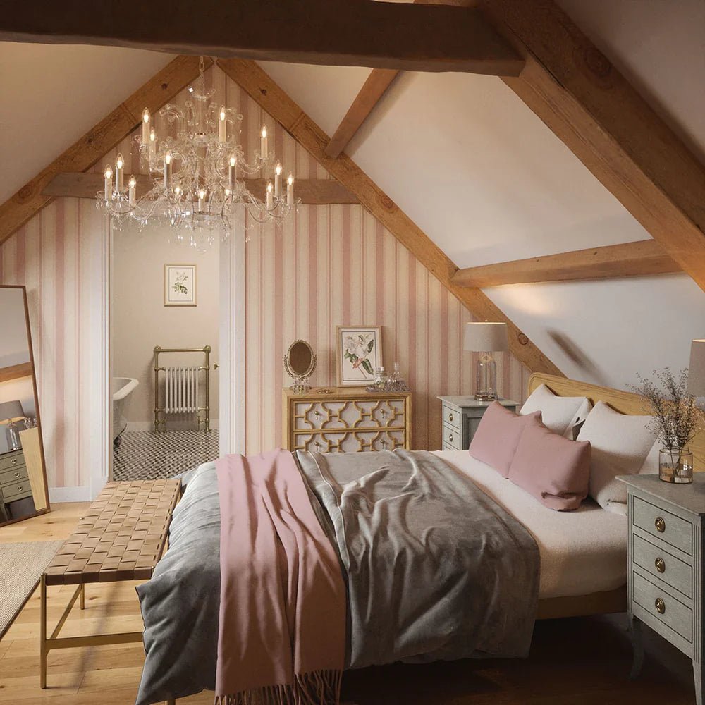 Heritage Stripe Wallpaper - Vintage Rose and Vintage Cream - LAN100072 - Lucie Annabel - Premier Wallcovering