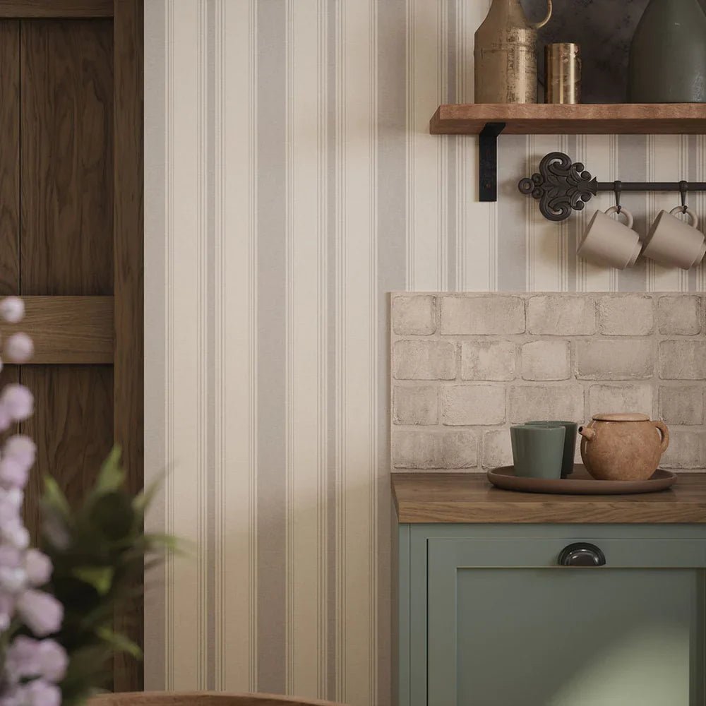 Heritage Stripe Wallpaper - Vintage Grey and Vintage Cream - LAN100073 - Lucie Annabel - Premier Wallcovering