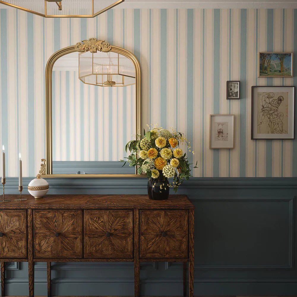 Heritage Stripe Wallpaper - Mineral and Vintage Cream - LAN100074 - Lucie Annabel - Premier Wallcovering