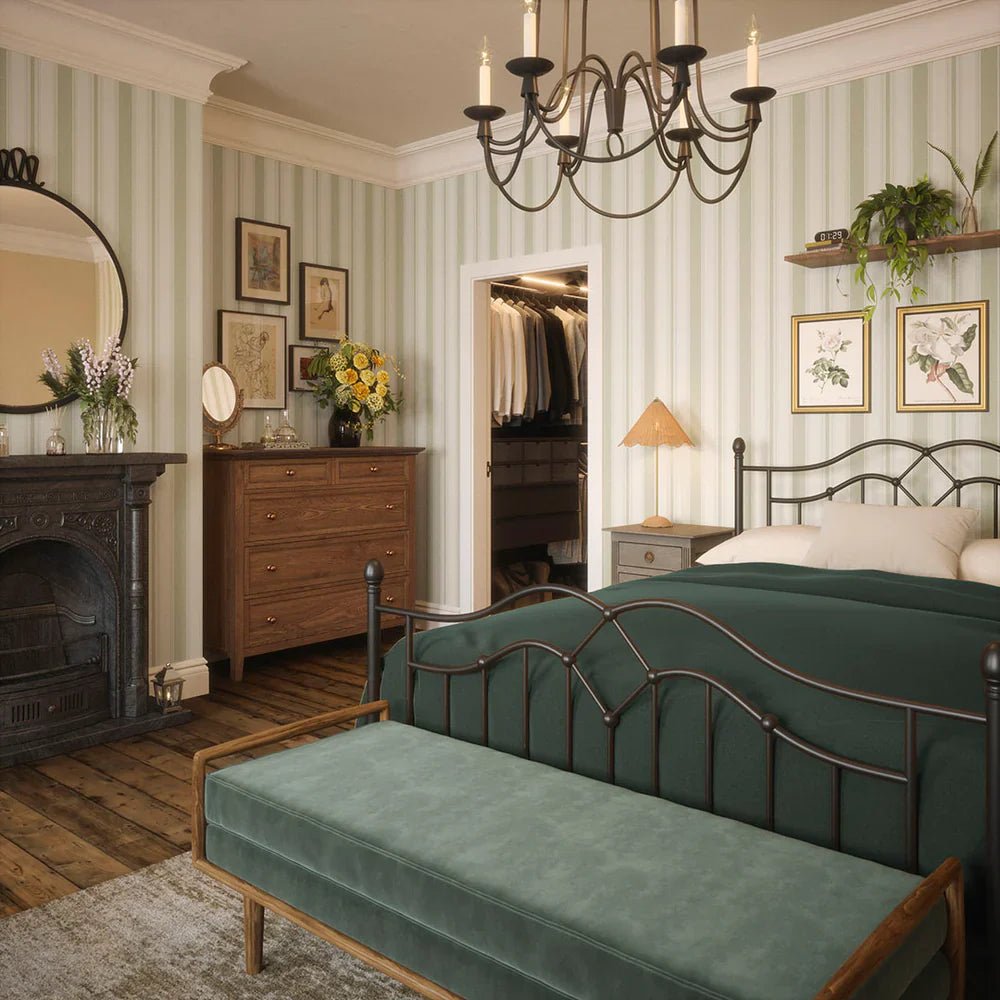 Heritage Stripe Wallpaper - Sage and Vintage Cream - LAN100075 - Lucie Annabel - Premier Wallcovering
