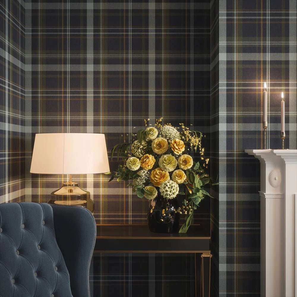 Heritage Tartan Wallpaper - Egyptian Blue and Mineral - LAN100078 - Lucie Annabel - Premier Wallcovering