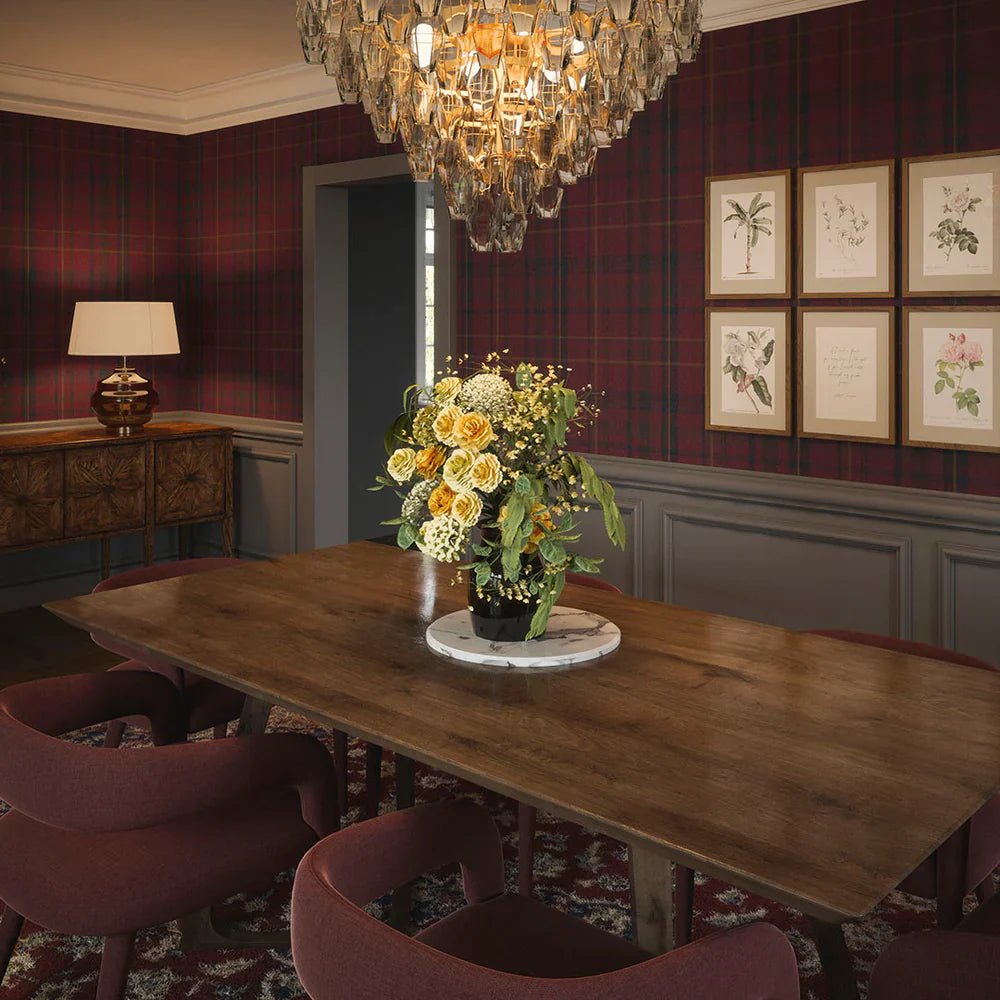 Heritage Tartan Wallpaper - Fig, Oxford Blue and Thistle Green - LAN100077 - Lucie Annabel - Premier Wallcovering