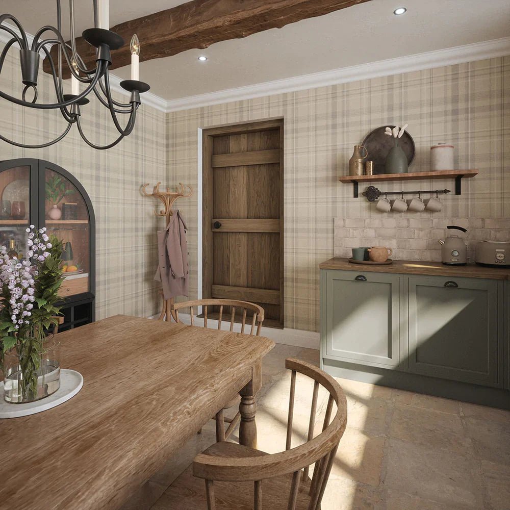 Heritage Tartan Wallpaper - Vintage Cream and Vintage Grey - LAN100079 - Lucie Annabel - Premier Wallcovering