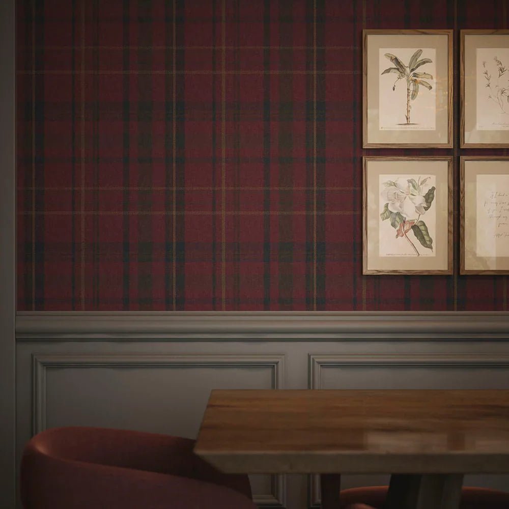 Heritage Tartan Wallpaper - Fig, Oxford Blue and Thistle Green - LAN100077 - Lucie Annabel - Premier Wallcovering
