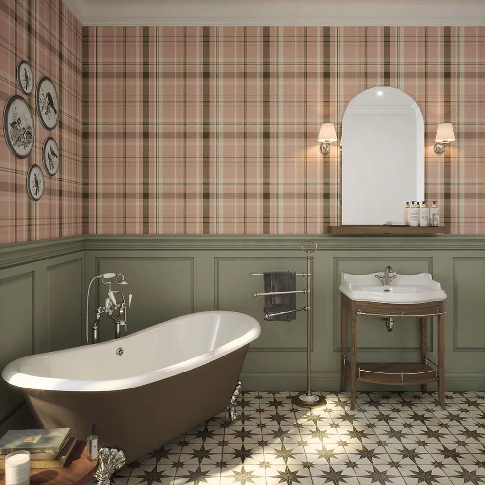 Heritage Tartan Wallpaper - Vintage Rose and Sage - LAN100080 - Lucie Annabel - Premier Wallcovering