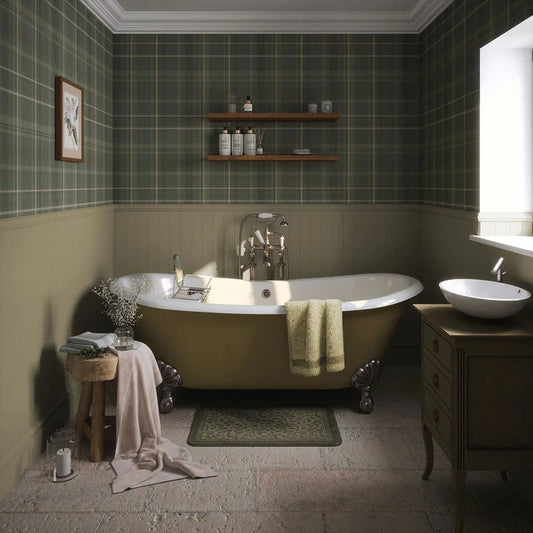 Heritage Tartan Wallpaper - Nettle Green and Vintage Cream - LAN100076 - Lucie Annabel - Premier Wallcovering
