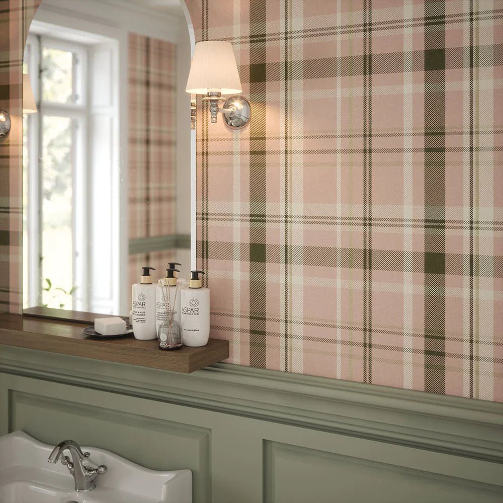 Heritage Tartan Wallpaper - Vintage Rose and Sage - LAN100080 - Lucie Annabel - Premier Wallcovering