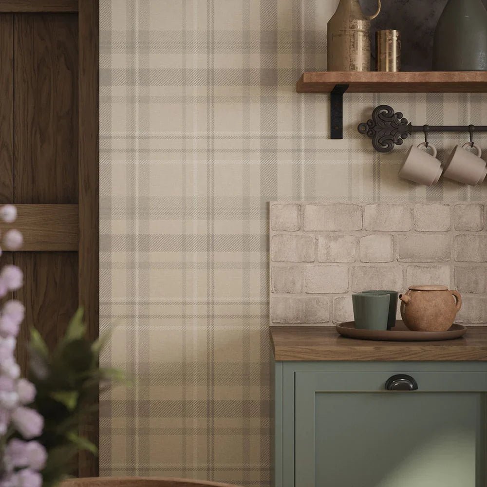 Heritage Tartan Wallpaper - Vintage Cream and Vintage Grey - LAN100079 - Lucie Annabel - Premier Wallcovering