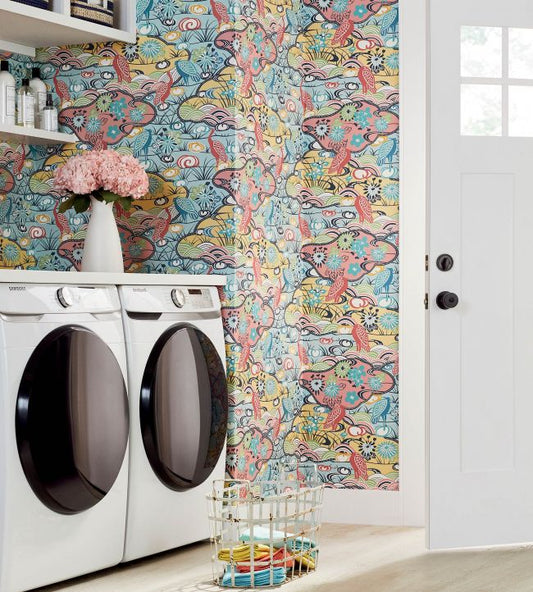 Heron Stream Wallpaper - Blue - Thibaut - T13332 - Premier Wallcovering