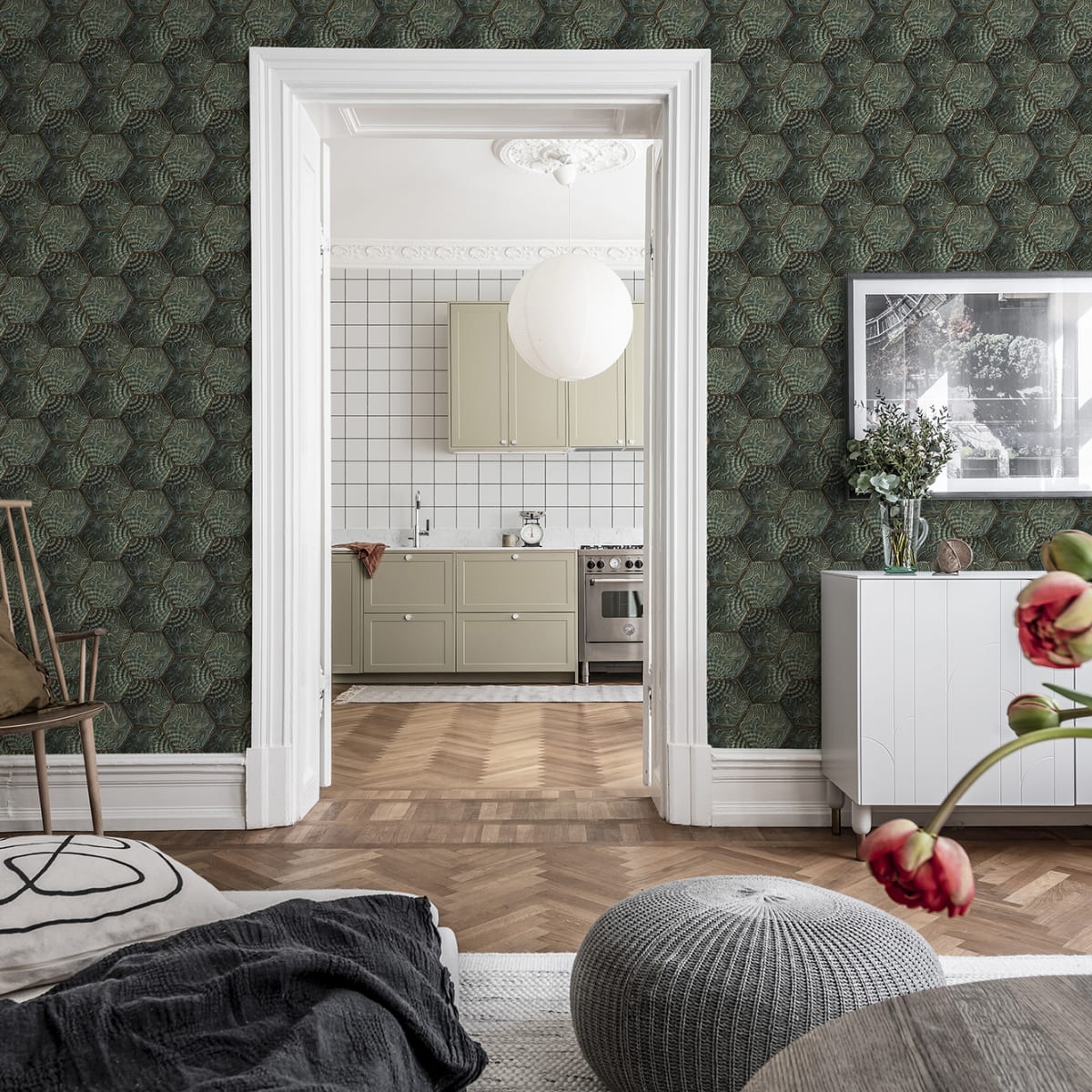 Hexagon Tiles Wallpaper - Emerald - Rebel Walls - R18527 - Premier Wallcovering