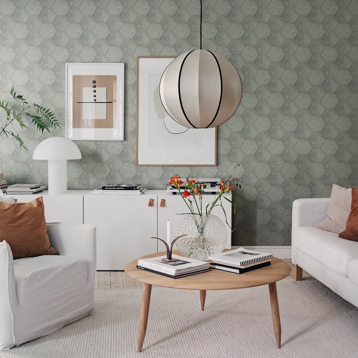 Hexagon Tiles Wallpaper - Jade - Rebel Walls - R18526 - Premier Wallcovering