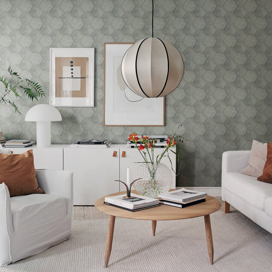 Hexagon Tiles Wallpaper - Jade - Rebel Walls - R18526 - Premier Wallcovering