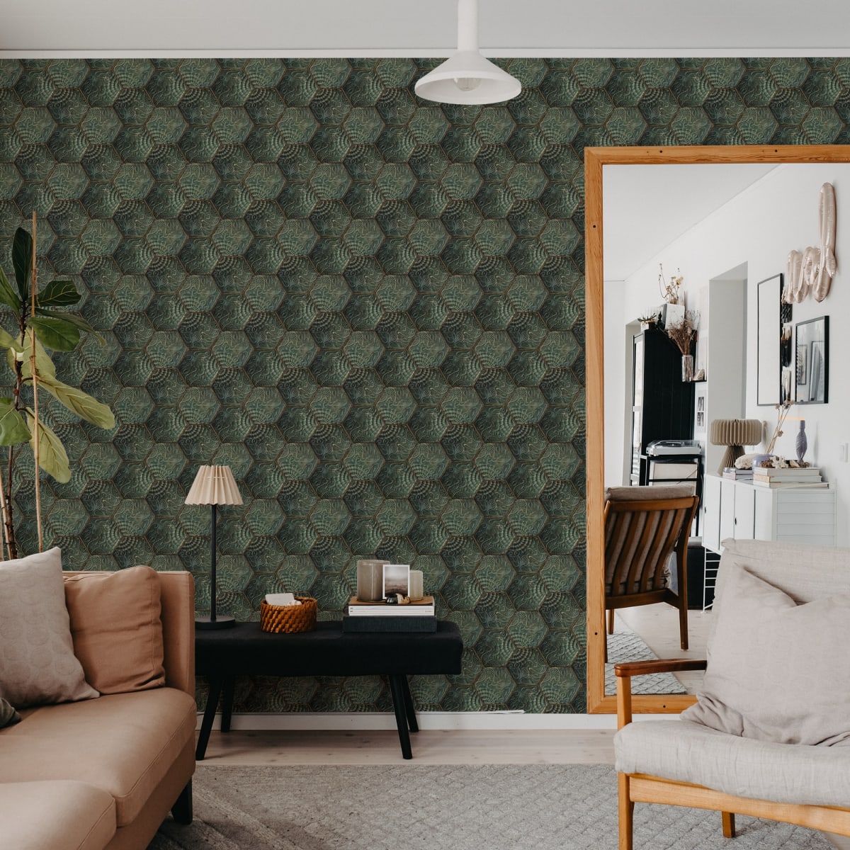 Hexagon Tiles Wallpaper - Emerald - Rebel Walls - R18527 - Premier Wallcovering