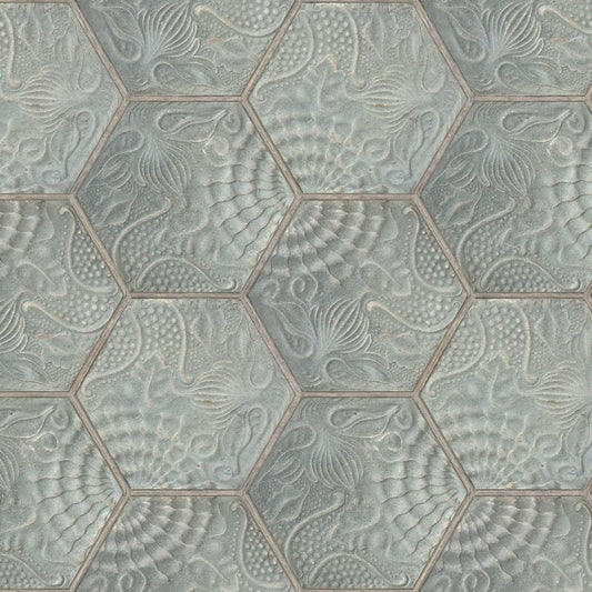 Hexagon Tiles Wallpaper - Jade - Rebel Walls - R18526 - Premier Wallcovering