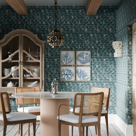 High Tide Wallpaper - Teal - LAN100300 - Lucie Annabel - Premier Wallcovering