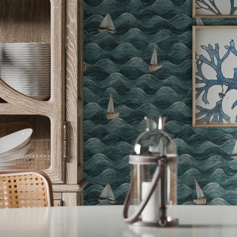 High Tide Wallpaper - Teal - LAN100300 - Lucie Annabel - Premier Wallcovering