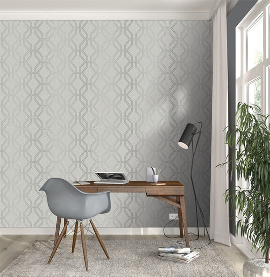 Highgrove Trellis Wallpaper - Grey & Silver - Rasch - 275277 - Premier Wallcovering