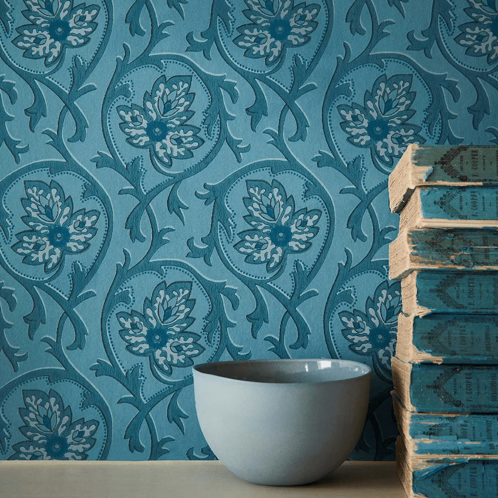 Hoja Wallpaper - Air Force Blue - Little Greene - 0263HOAIRFO - Premier Wallcovering
