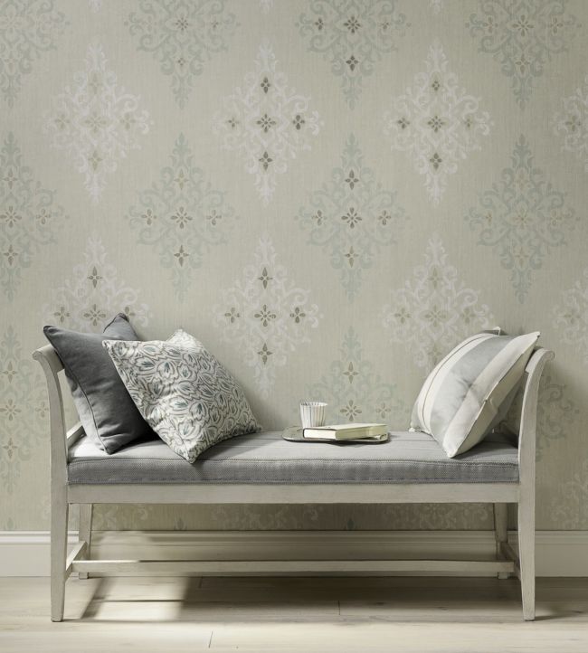 Holmwood Wallpaper - Aqua/White - Nina Campbell - NCW4120 - 01 - Premier Wallcovering