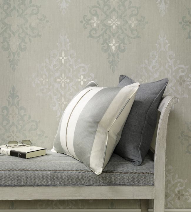 Holmwood Wallpaper - Aqua/White - Nina Campbell - NCW4120 - 01 - Premier Wallcovering