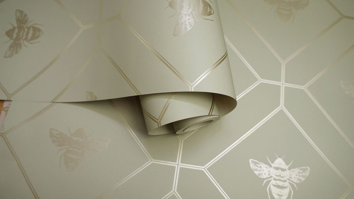 Honeycomb Bee Wallpaper - Green - Holden Décor - 13080 - Premier Wallcovering