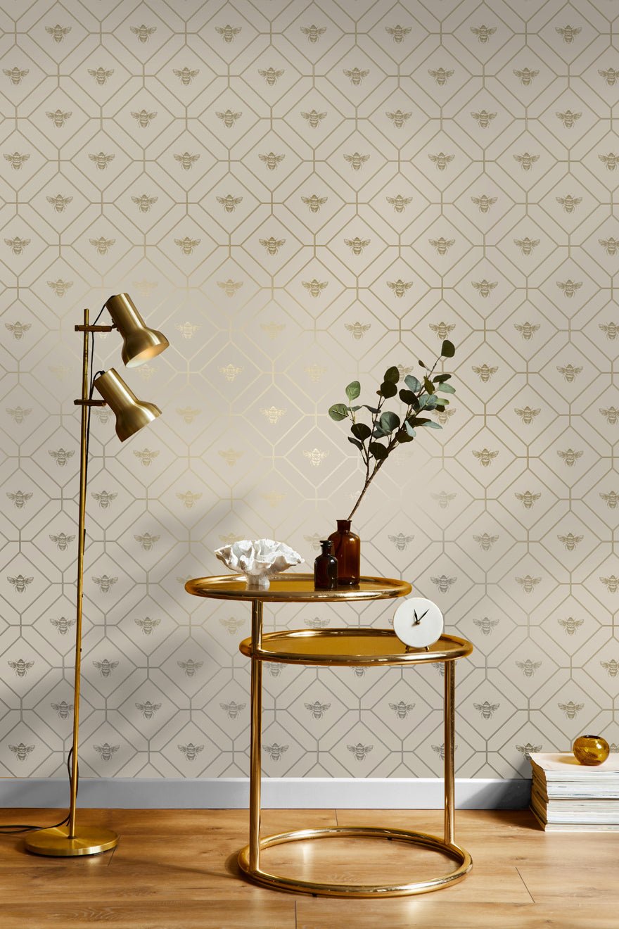 Honeycomb Bee Wallpaper - Taupe - Holden Décor - 13082 - Premier Wallcovering