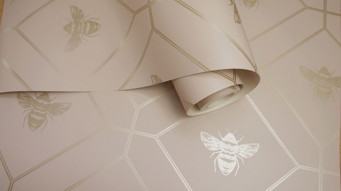 Honeycomb Bee Wallpaper - Pink - Holden Décor - 13083 - Premier Wallcovering