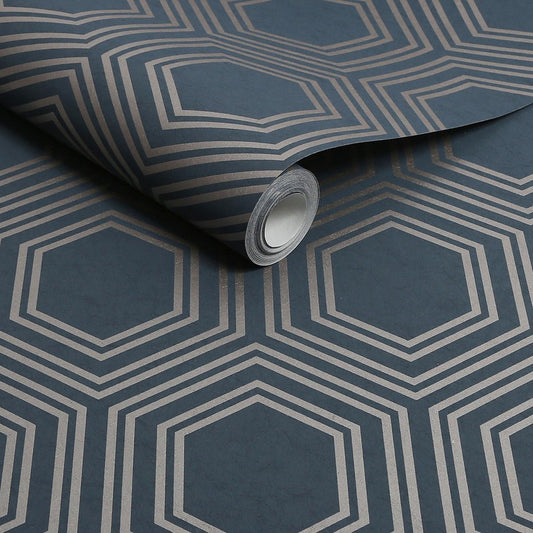 Honeycomb Geo Wallpaper - Navy - Next - 120198 - Premier Wallcovering