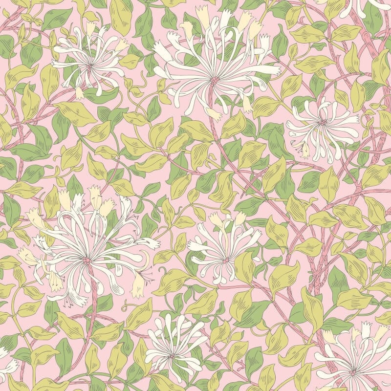 Honeysuckle Leaf Trail Wallpaper - Soft Pink - Hoopla Walls - HWA1076W - Premier Wallcovering
