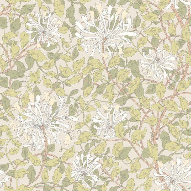 Honeysuckle Leaf Trail Wallpaper - Stone/Natural - Hoopla Walls - HWA1078W - Premier Wallcovering