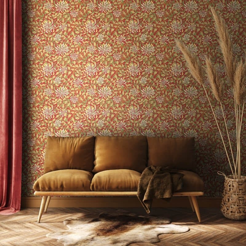 Honeysuckle Leaf Trail Wallpaper - Terracotta - Hoopla Walls - HWA1085W - Premier Wallcovering