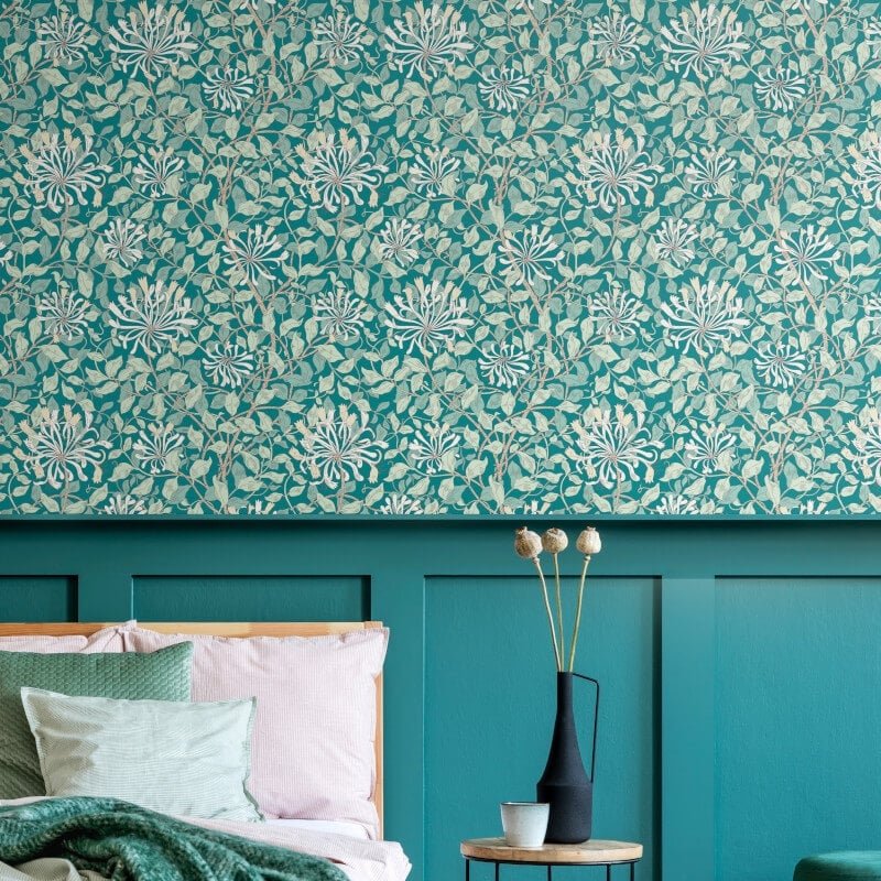 Honeysuckle Leaf Trail Wallpaper - Dark Jade - Hoopla Walls - HWA1082W - Premier Wallcovering