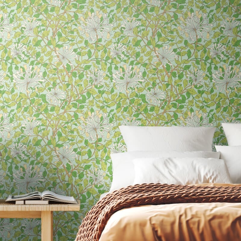 Honeysuckle Leaf Trail Wallpaper - Duckegg Blue - Hoopla Walls - HWA1077W - Premier Wallcovering