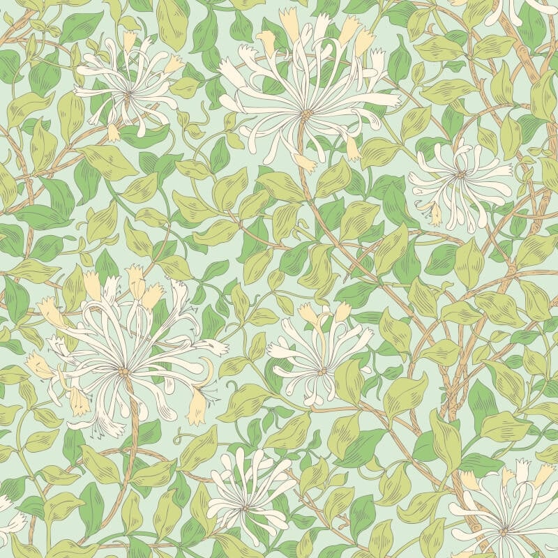 Honeysuckle Leaf Trail Wallpaper - Duckegg Blue - Hoopla Walls - HWA1077W - Premier Wallcovering