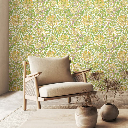 Honeysuckle Leaf Trail Wallpaper - Sunshine/Yellow - Hoopla Walls - HWA1074W - Premier Wallcovering